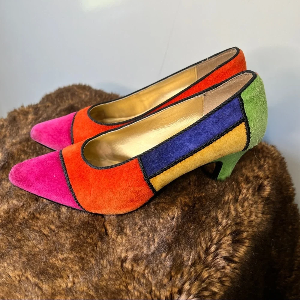 Vintage Rush‎ Hour Color Block Suede Heels